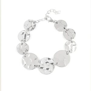 Rustic Reflections Hammered Paparazzi Shimmering Silver Disc Bracelet